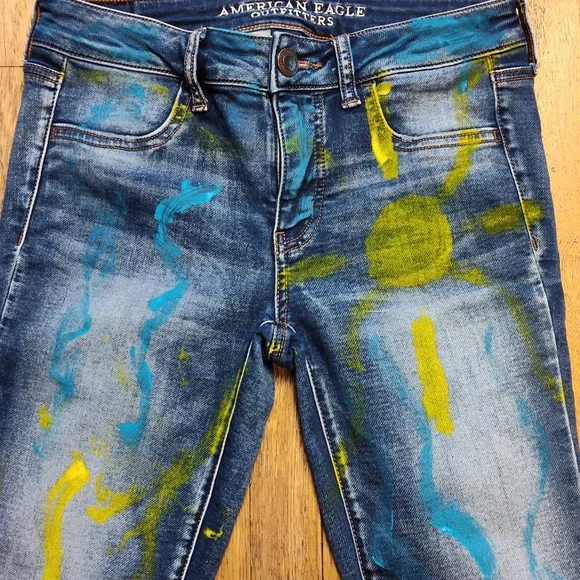 American Eagle Outfitters Super Stretch Jeggings Size 4 Graphic Art Design - Picture 3 of 16